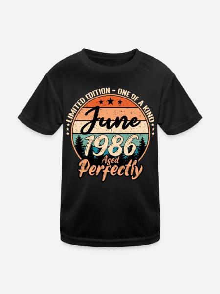 Juni 1986 Jubiläum 1986 Legenden Juni - Kinder Funktions-T-Shirt - Schwarz - Vorne