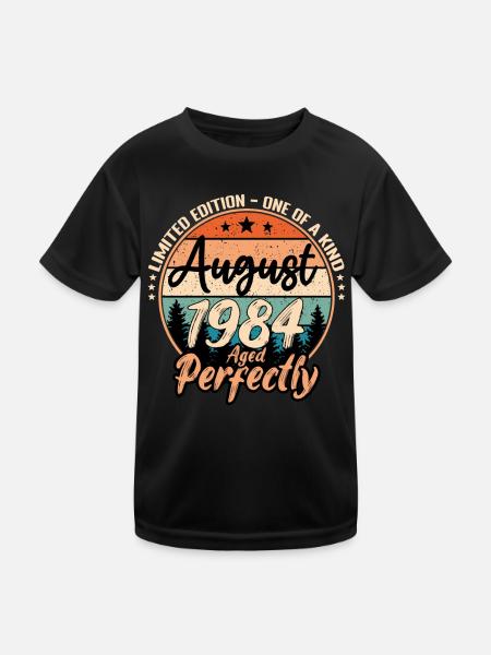 August 1984 Jubiläum 1984 Legenden August - Kinder Funktions-T-Shirt - Schwarz - Vorne