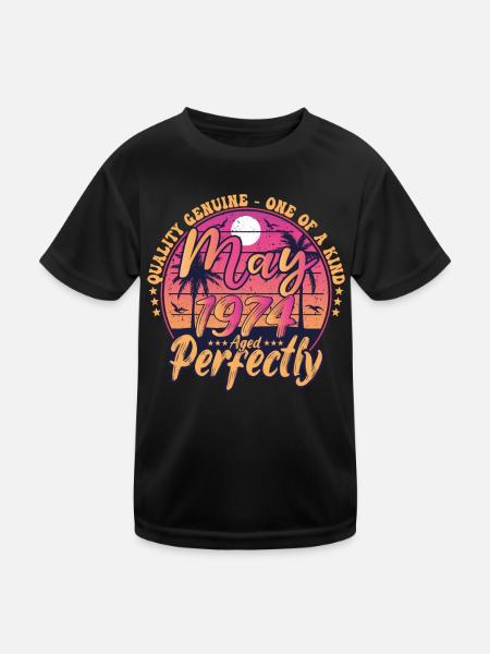 May 1974 anniversary 1974 Retro 1974 May - Kids Functional T-Shirt - black - Front