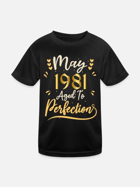 Mai 1981 Mai-Jubiläum Mai 1981 - Kinder Funktions-T-Shirt - Schwarz - Vorne