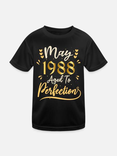 Mai 1988 Mai-Jubiläum Mai 1988 - Kinder Funktions-T-Shirt - Schwarz - Vorne
