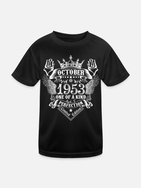 October 1953 anniversary 1953 October - Kids Functional T-Shirt - black - Front