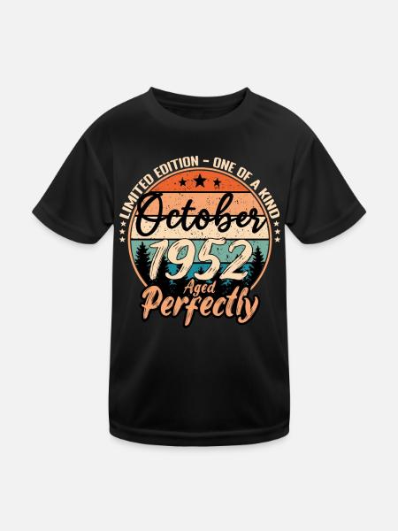 October 1952 anniversary 1952 legends October - Kids Functional T-Shirt - black - Front