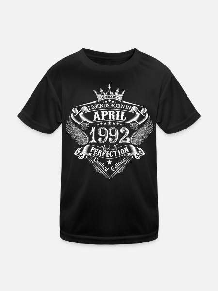 April 1992 Geburtstag April 1992 April Geschenk - Kinder Funktions-T-Shirt - Schwarz - Vorne