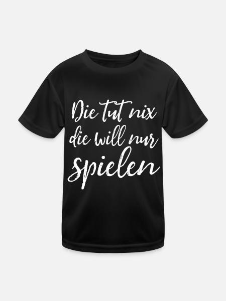 Die tut nix, die will nur spielen - Damen Spruch - Kinder Funktions-T-Shirt - Schwarz - Vorne