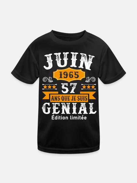 57 Ans Anniversaire Vintage Né(e) en Juin 1965 - T-shirt sport Enfant - noir - Devant