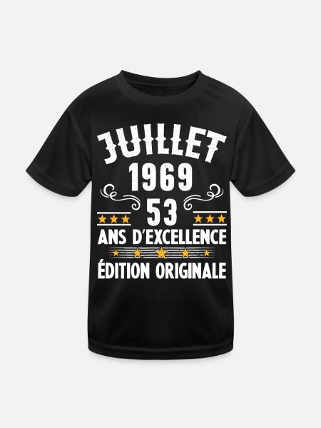53 Ans Anniversaire Vintage Né(e) en Juillet 1969 - T-shirt sport Enfant - noir - Devant