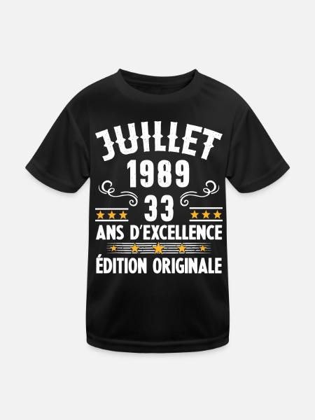 33 Ans Anniversaire Vintage Né(e) en Juillet 1989 - T-shirt sport Enfant - noir - Devant