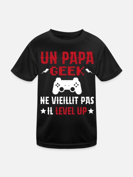 Un Papa Geek Ne Vieillit Pas Il Level Up - T-shirt sport Enfant - noir - Devant