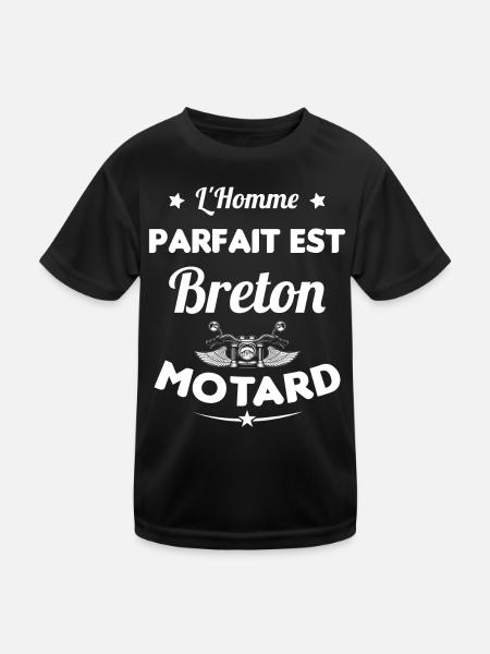 L'Homme Parfait Est Breton Motard - T-shirt sport Enfant - noir - Devant