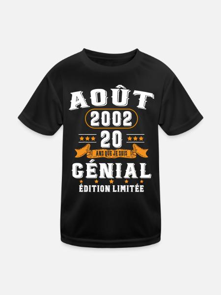20 Ans Anniversaire Vintage Né(e) en Août 2002 - T-shirt sport Enfant - noir - Devant