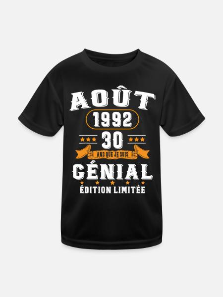 30 Ans Anniversaire Vintage Né(e) en Août 1992 - T-shirt sport Enfant - noir - Devant
