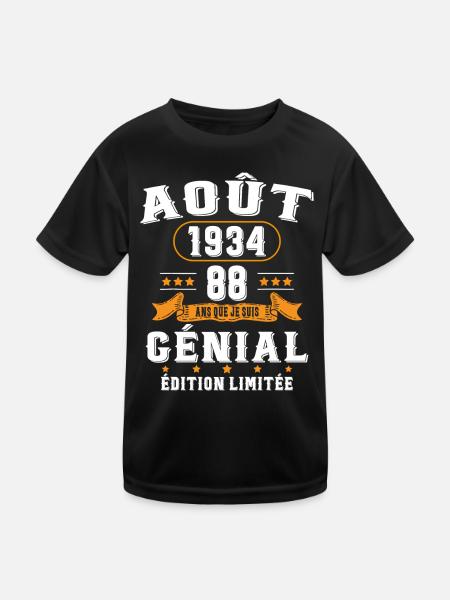 88 Ans Anniversaire Vintage Né(e) en Août 1934 - T-shirt sport Enfant - noir - Devant