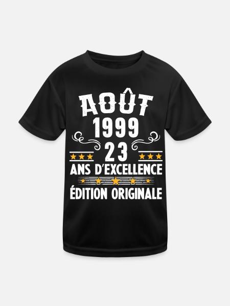 23 Ans Anniversaire Vintage Né(e) en Août 1999 - T-shirt sport Enfant - noir - Devant