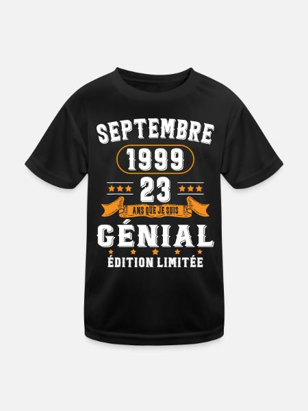 23 Ans Anniversaire Vintage Né(e) Septembre 1999 - T-shirt sport Enfant - noir - Devant