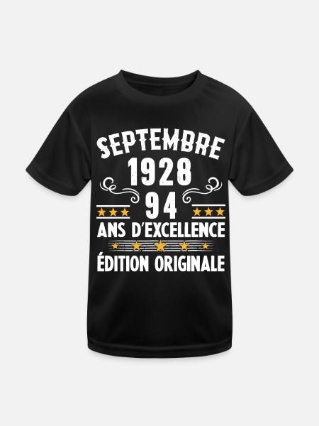 94 Ans Anniversaire Vintage Né(e) Septembre 1928 - T-shirt sport Enfant - noir - Devant