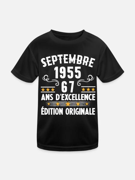 67 Ans Anniversaire Vintage Né(e) Septembre 1955 - T-shirt sport Enfant - noir - Devant