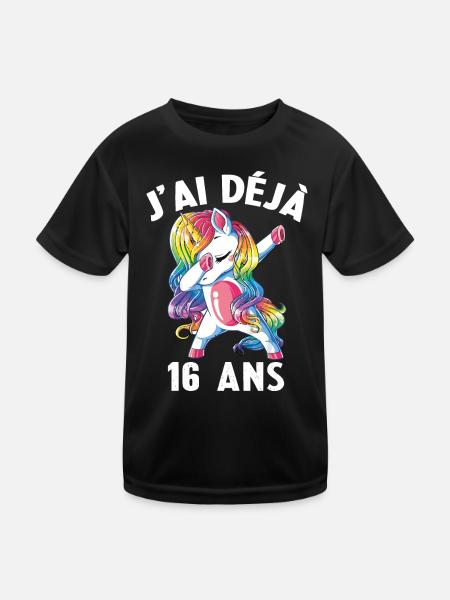J'ai Déja 16 Ans Cadeau Anniversaire Fille Licorne - T-shirt sport Enfant - noir - Devant