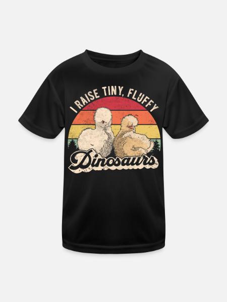 Small, Fluffy Dinosaur Retro Silk Chickens - Kids Functional T-Shirt - black - Front