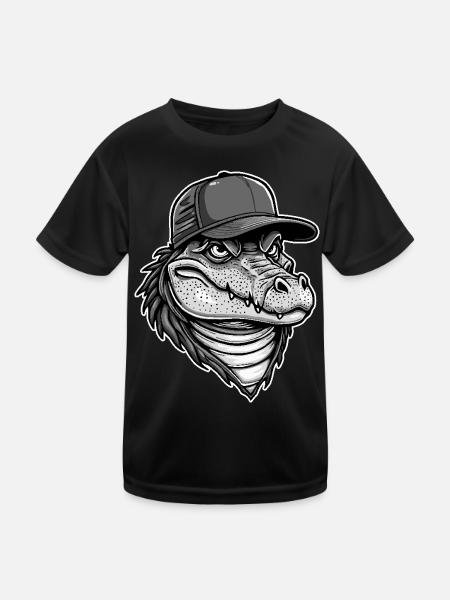 Cooler Alligator - Kinder Funktions-T-Shirt - Schwarz - Vorne
