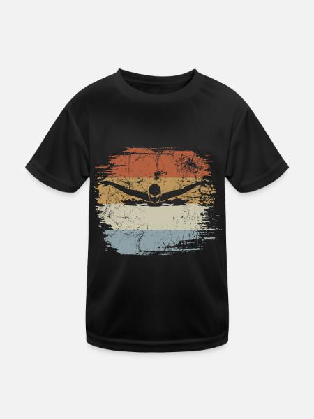 Natation, Papillon, Piscine, Rétro, Vintage - T-shirt sport Enfant - noir - Devant