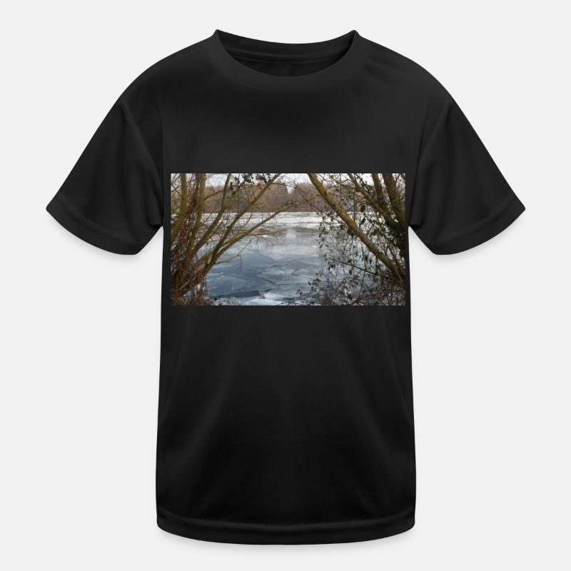 Winter am see mit eis - Kinder Funktions-T-Shirt - Schwarz