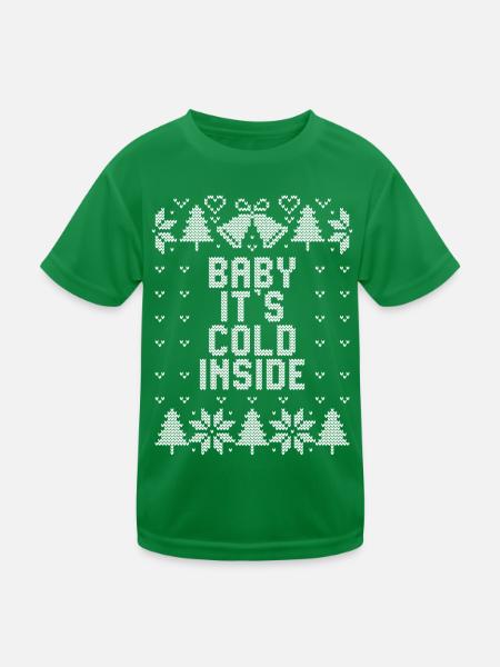 Winter - Ugly Christmas - Baby it's cold inside - Kinder Funktions-T-Shirt - Kelly Green - Vorne