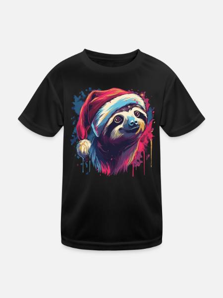 Le paresseux fête Noël - T-shirt sport Enfant - noir - Devant
