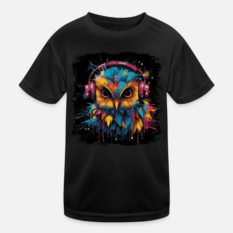 Discjockey Eule hört Musik über Kopfhörer Kinder Funktions-T-Shirt