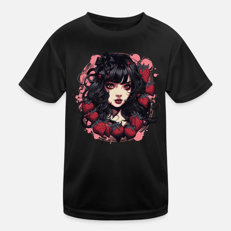 Emo Gothic Erdbeeren Mädchen Kinder Funktions-T-Shirt