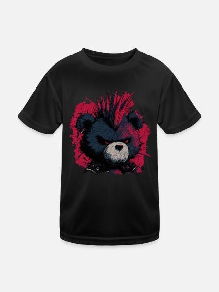 Niedlicher Punk Teddybär - Kinder Funktions-T-Shirt - Schwarz