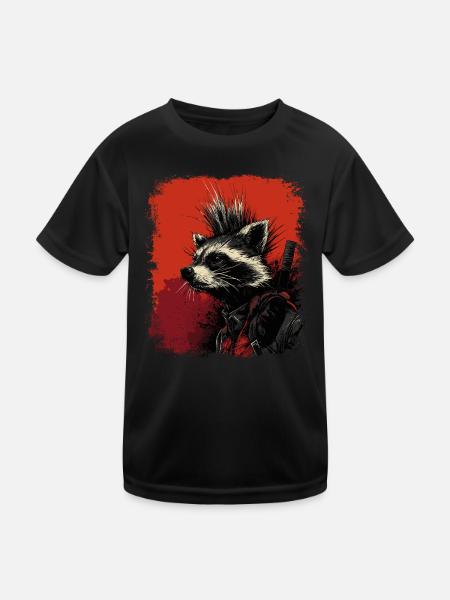 Waschbär Ninja Punk - Kinder Funktions-T-Shirt - Schwarz - Vorne