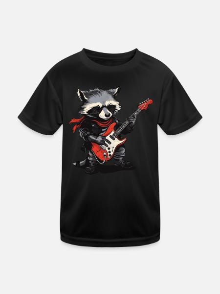 Waschbär Rockmusik - Kinder Funktions-T-Shirt - Schwarz - Vorne