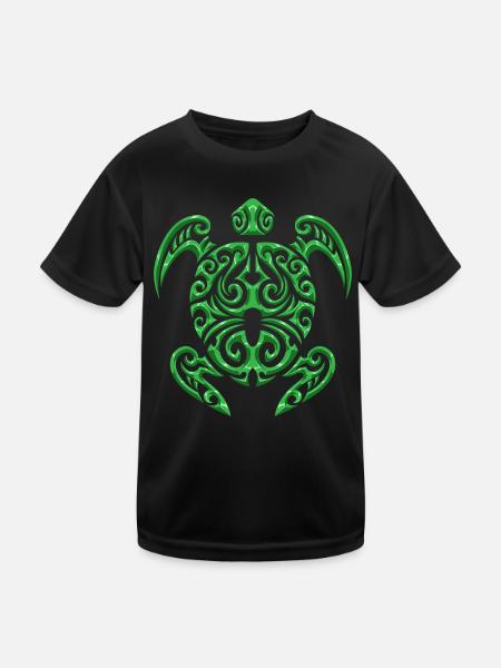 Grüne Maori Tribal Schildkröte Tiere - Kinder Funktions-T-Shirt - Schwarz