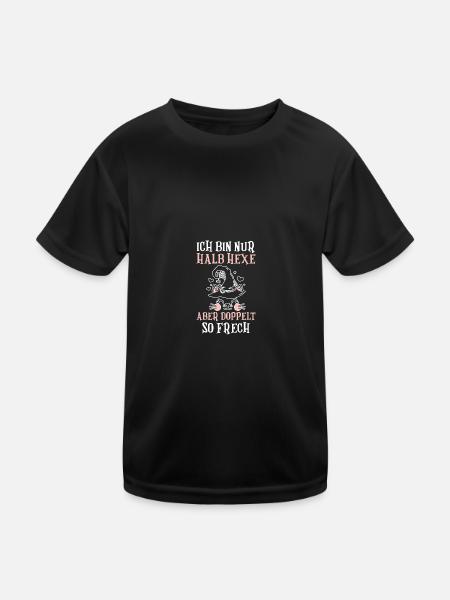 Halloweenkostüm Hexe Katze Halloween - Kinder Funktions-T-Shirt - Schwarz - Vorne