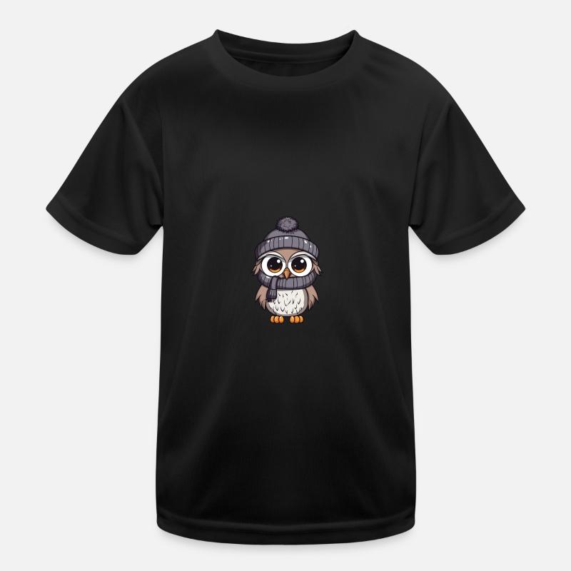 Eule Winter Comic - Kinder Funktions-T-Shirt - Schwarz
