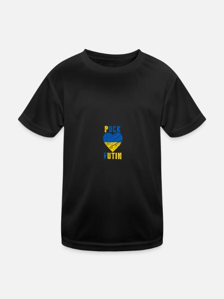 FK Putin, Puck Futin, Stand with Ukraine, Anti War - Kids Functional T-Shirt - black - Front