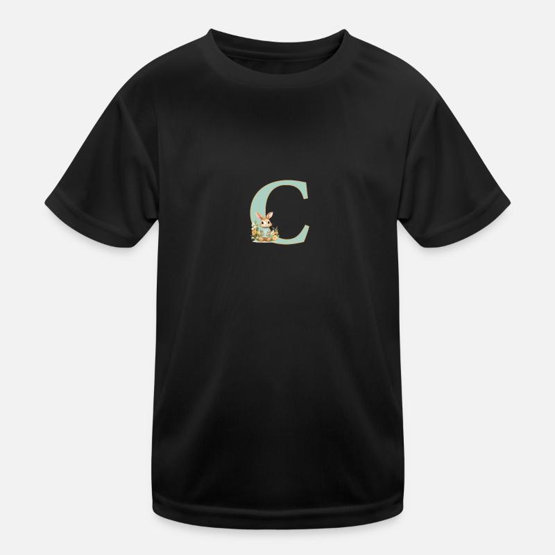 Letter C, Monogram, Flowers, Bunny Kids Functional T-Shirt