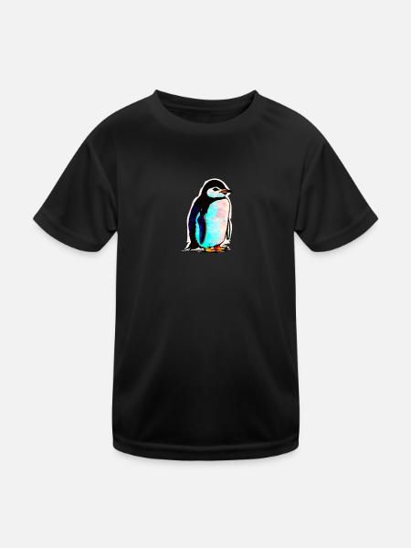 Pinguin - Kinder Funktions-T-Shirt - Schwarz - Vorne