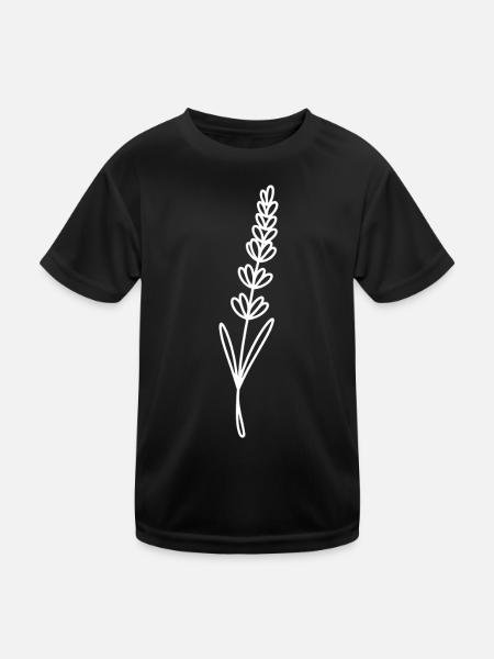 Lavender Line Art on Black - Kids Functional T-Shirt - black - Front