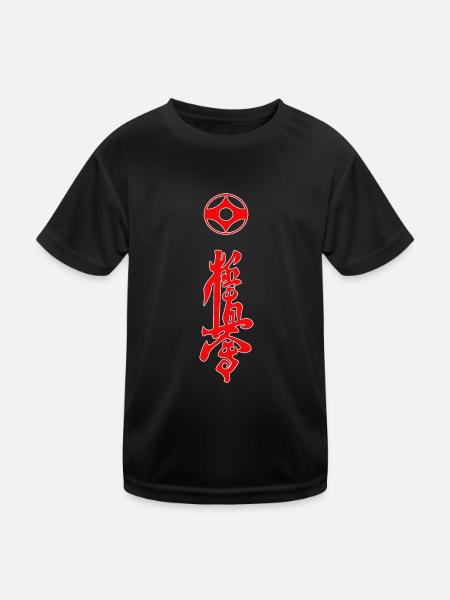 Kyokushin Kanji Design in rot - Kinder Funktions-T-Shirt - Schwarz - Vorne