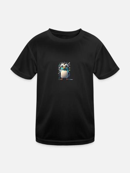 Roboter Pinguin - Kinder Funktions-T-Shirt - Schwarz - Vorne