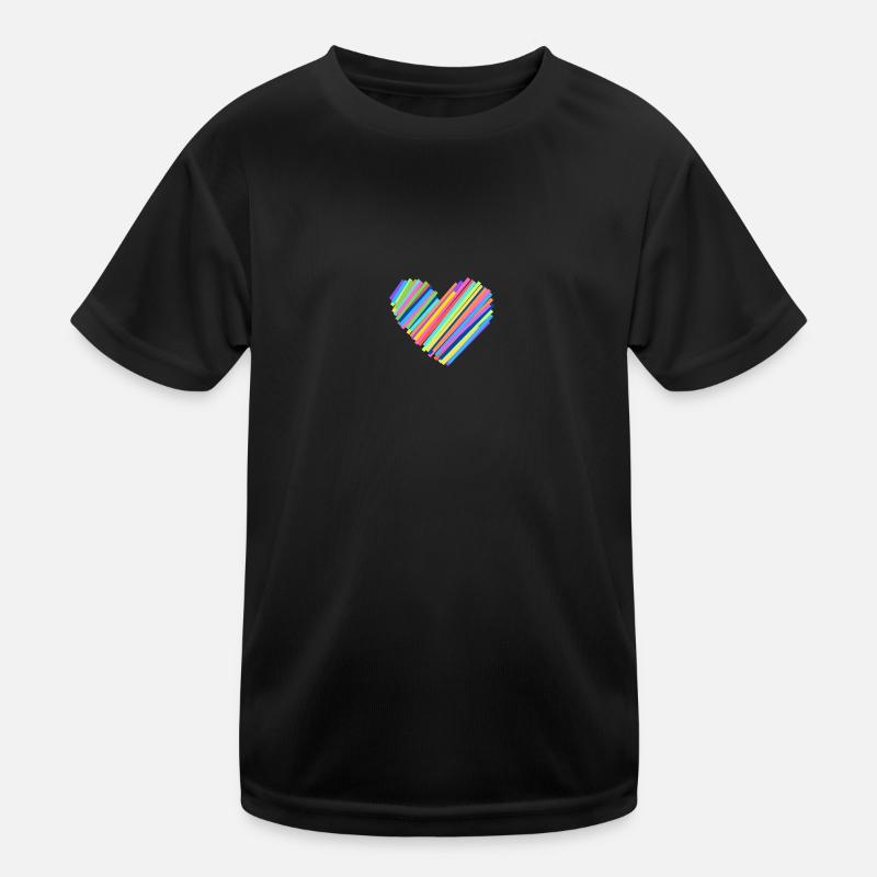 Bunter Herzschlag - Kinder Funktions-T-Shirt - Schwarz
