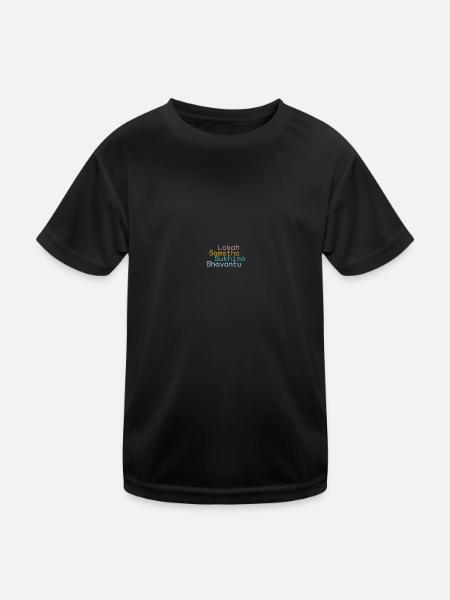 Mantra Lokah Samastha Sukhino Bhavantu Bunt - Kinder Funktions-T-Shirt - Schwarz - Vorne