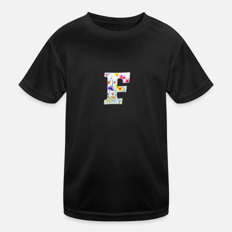 Letter F, Monogram, Floral Pattern Kids Functional T-Shirt