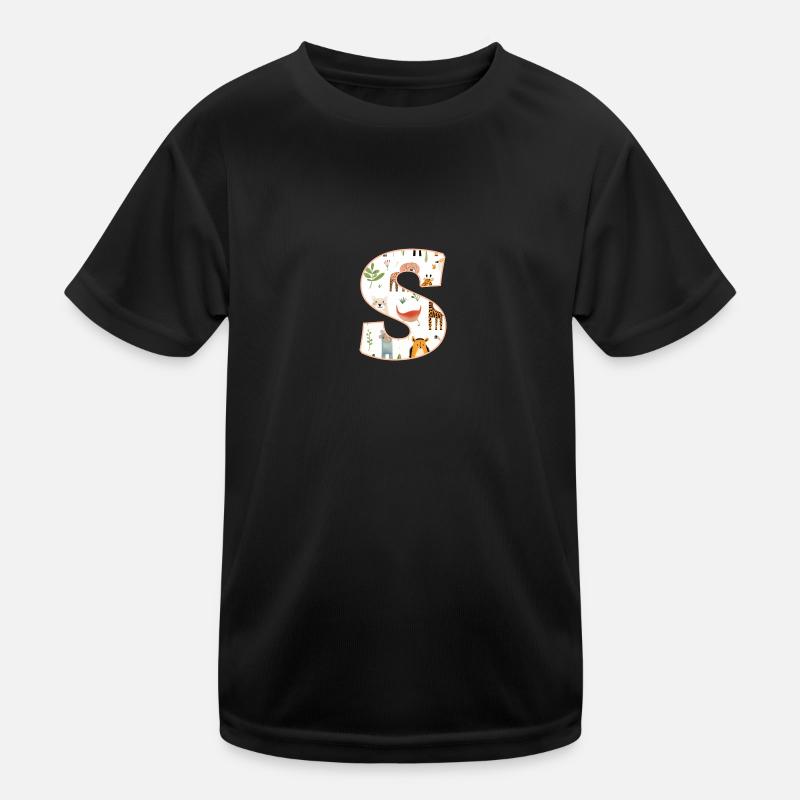 Letter S, Monogram, Animal Pattern Kids Functional T-Shirt