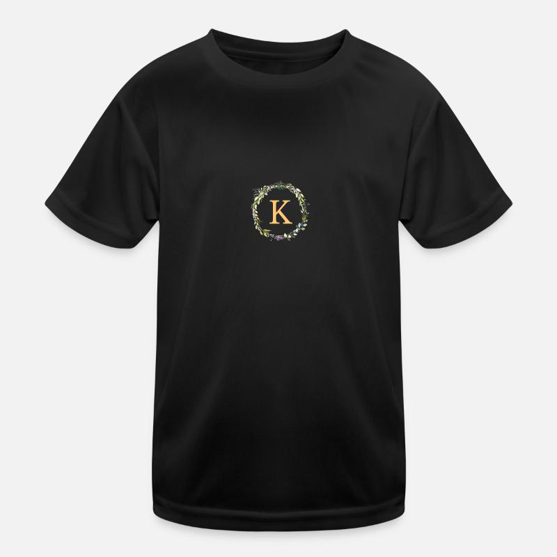 K Monogramm Eukalyptus-Kranz Kinder Funktions-T-Shirt