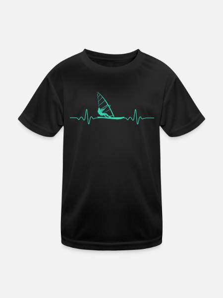 HEARTBEAT WINDSURFING FUNNY WINDSURFER GIFT - Kids Functional T-Shirt - black - Front