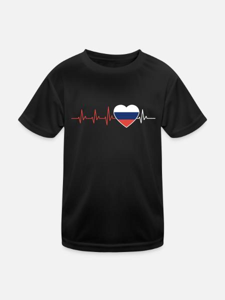 HERZSCHLAG RUSSLAND RUSSISCH EKG FLAGGE GESCHENK - Kinder Funktions-T-Shirt - Schwarz - Vorne
