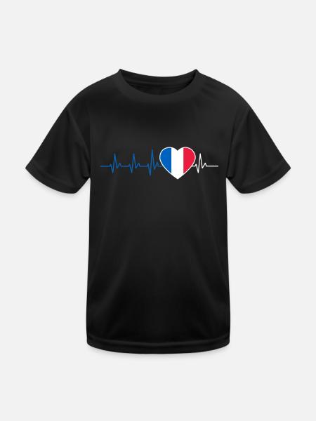 FRANKREICH HERZSCHLAG FRANZÖSISCHE FLAGGE GESCHENK - Kinder Funktions-T-Shirt - Schwarz - Vorne